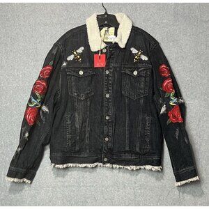 DENIM HOUSE Distress EMBROIDER Black JEAN JACKET Men's 3X TIGER Rose Bee LEGENDS